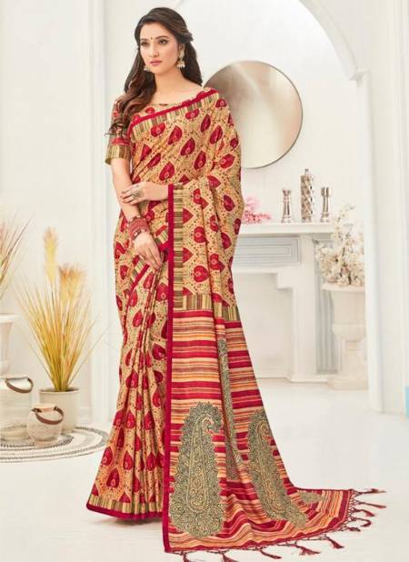 Red And Cream Colour STYLEWELL AAKRUTI VOL 2 Designer Kanjivaran Silk Fancy Printed Ethnic Wear Saree Collection 503